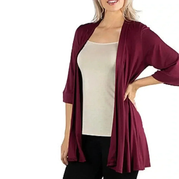 ☘️ NWT 24/7 Open Front 3/4 Sleeve Cardigan, Size 3X (16/18), Wine - Picture 2 of 6